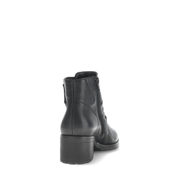 Gabor Jenna Black Leather Side Zip Ankle Boots for Women with Block Heel and Cushioned Sole.