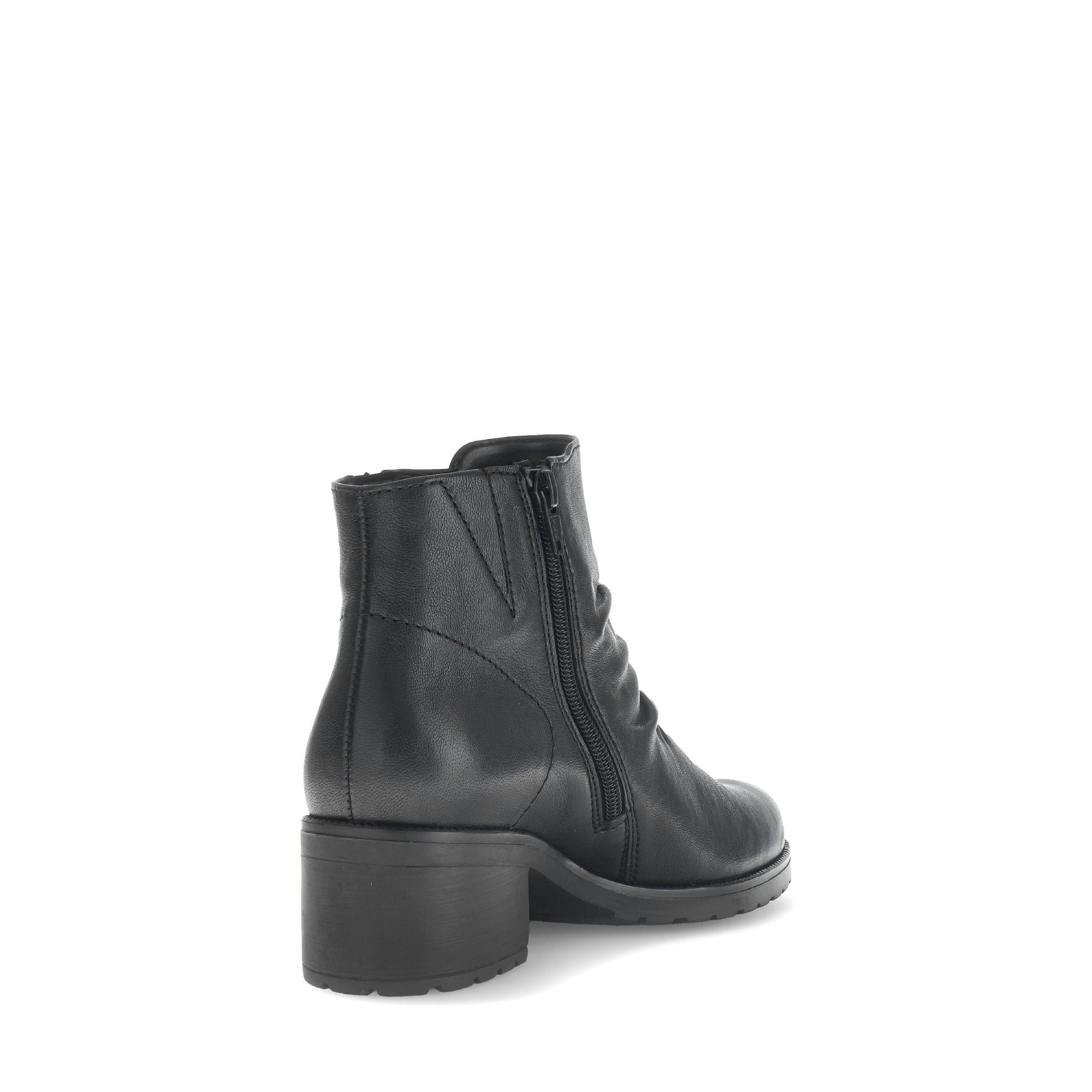 Gabor Jenna Black Leather Side Zip Ankle Boots for Women with Chunky Heel