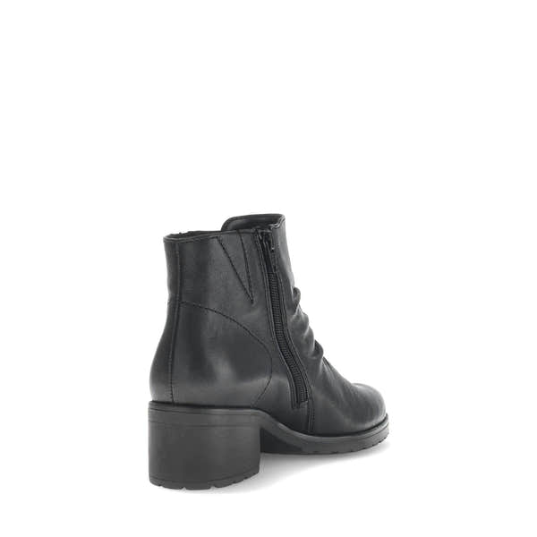 Gabor Jenna Black Leather Side Zip Ankle Boots for Women with Chunky Heel