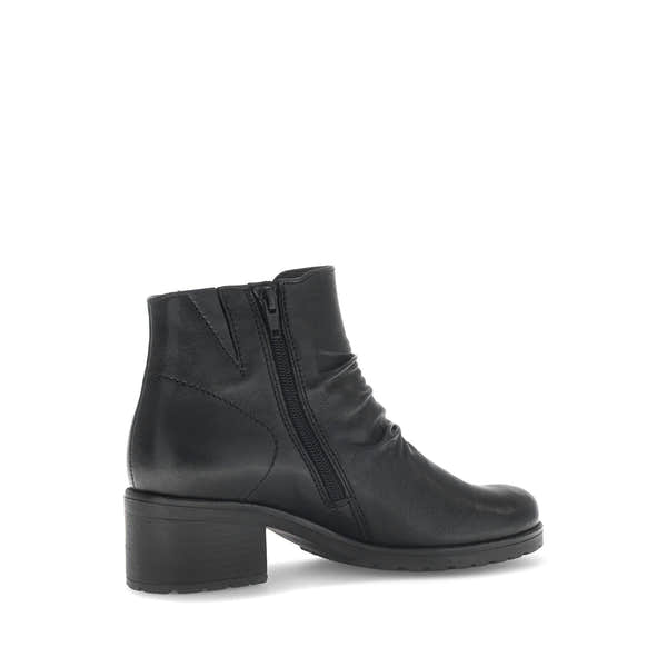 Gabor Jenna Women's Black Leather Side Zip Ankle Boots with a chunky heel and rounded toe.