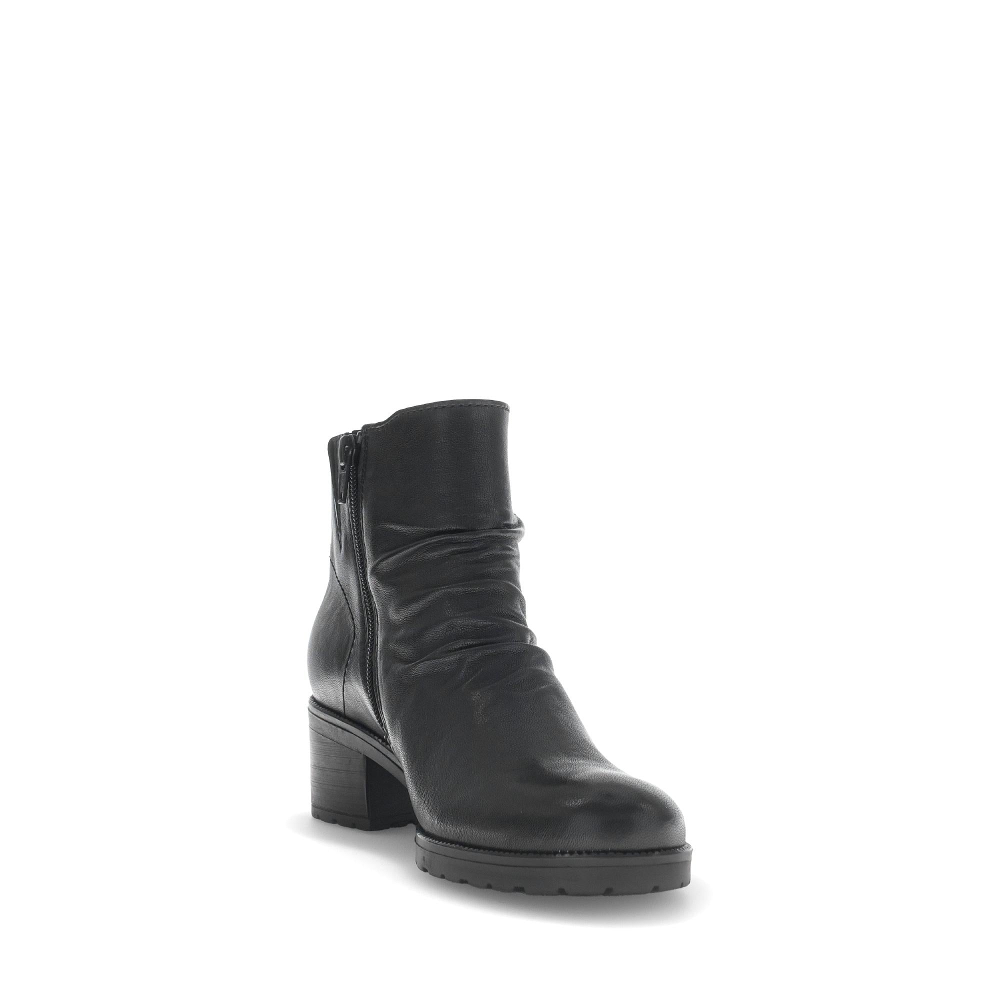Gabor Jenna Black Leather Side Zip Ankle Boots, women's soft leather, block heel, stylish casual footwear.