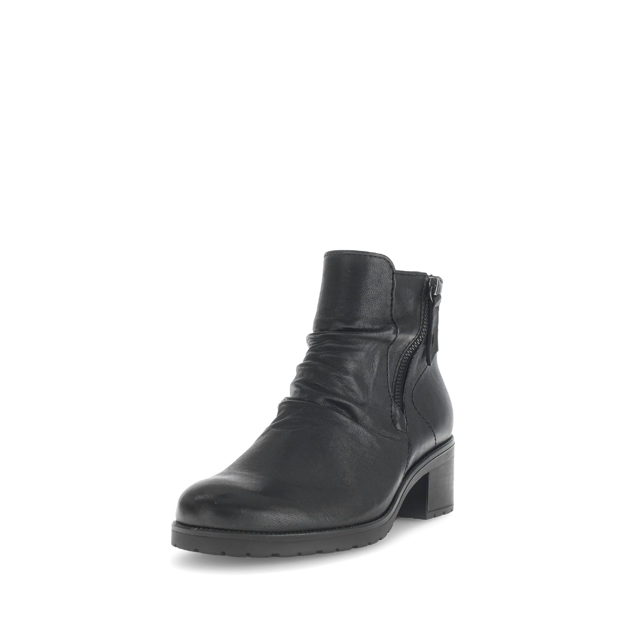 Gabor Jenna Women's Black Soft Leather Ankle Boots with Side Zipper and Block Heel