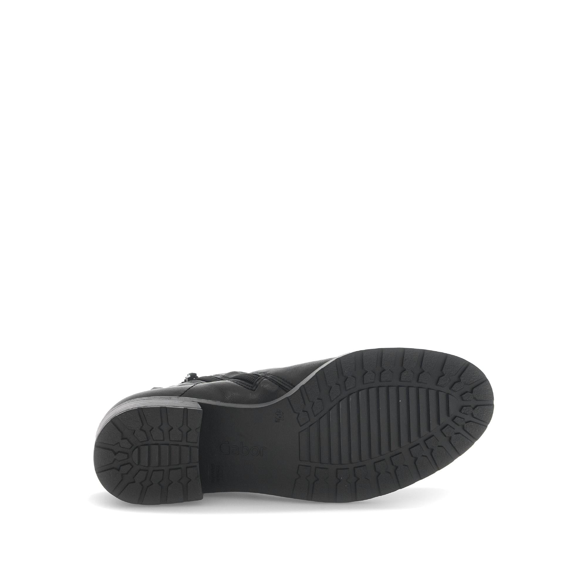 Gabor Jenna Ladies Black Soft Leather Side Zip Ankle Boots with textured rubber sole.