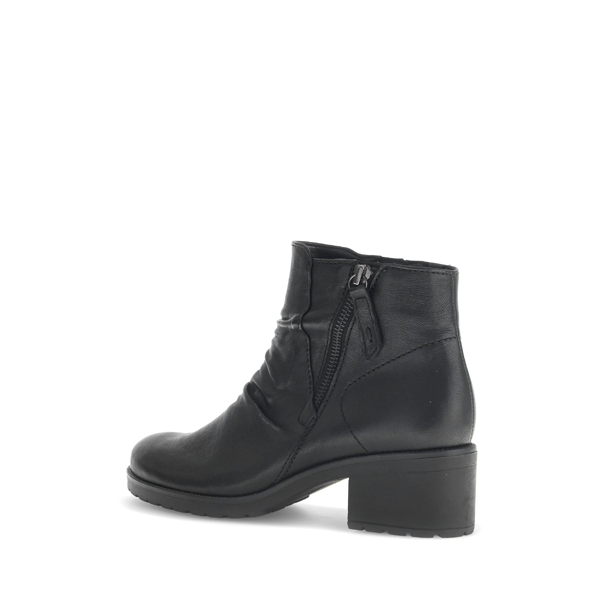 Gabor Jenna women's black soft leather ankle boots with side zipper and block heel.