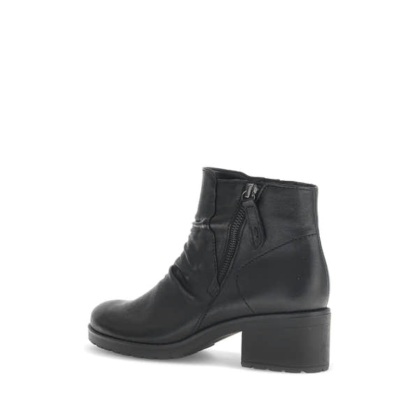 Gabor Jenna women's black soft leather ankle boots with side zipper and block heel.