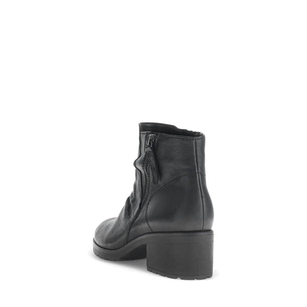 Gabor Jenna women's black leather ankle boots with side zipper and chunky heel, stylish and comfortable footwear.