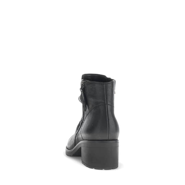 Gabor Jenna Women's Black Leather Side Zip Ankle Boots, soft leather, chunky heel, stylish and comfortable footwear.