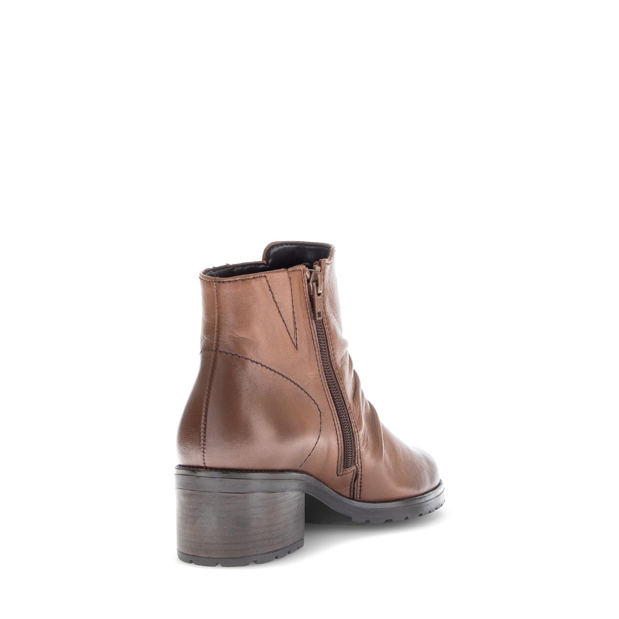 Gabor Jenna women's brown leather ankle boots with side zipper and chunky heel, stylish and comfortable footwear.