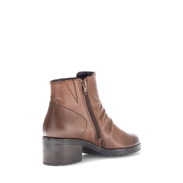 Gabor Jenna Brown Leather Ankle Boots with Side Zip, Block Heel, and Stylish Design.
