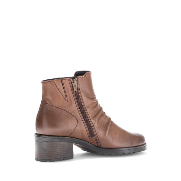 Gabor Jenna women's brown leather ankle boots with side zipper, low chunky heel, and stylish design.