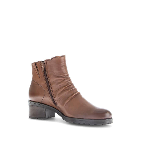 Gabor Jenna Women's Brown Leather Side Zip Ankle Boots with Block Heel, stylish and comfortable footwear.