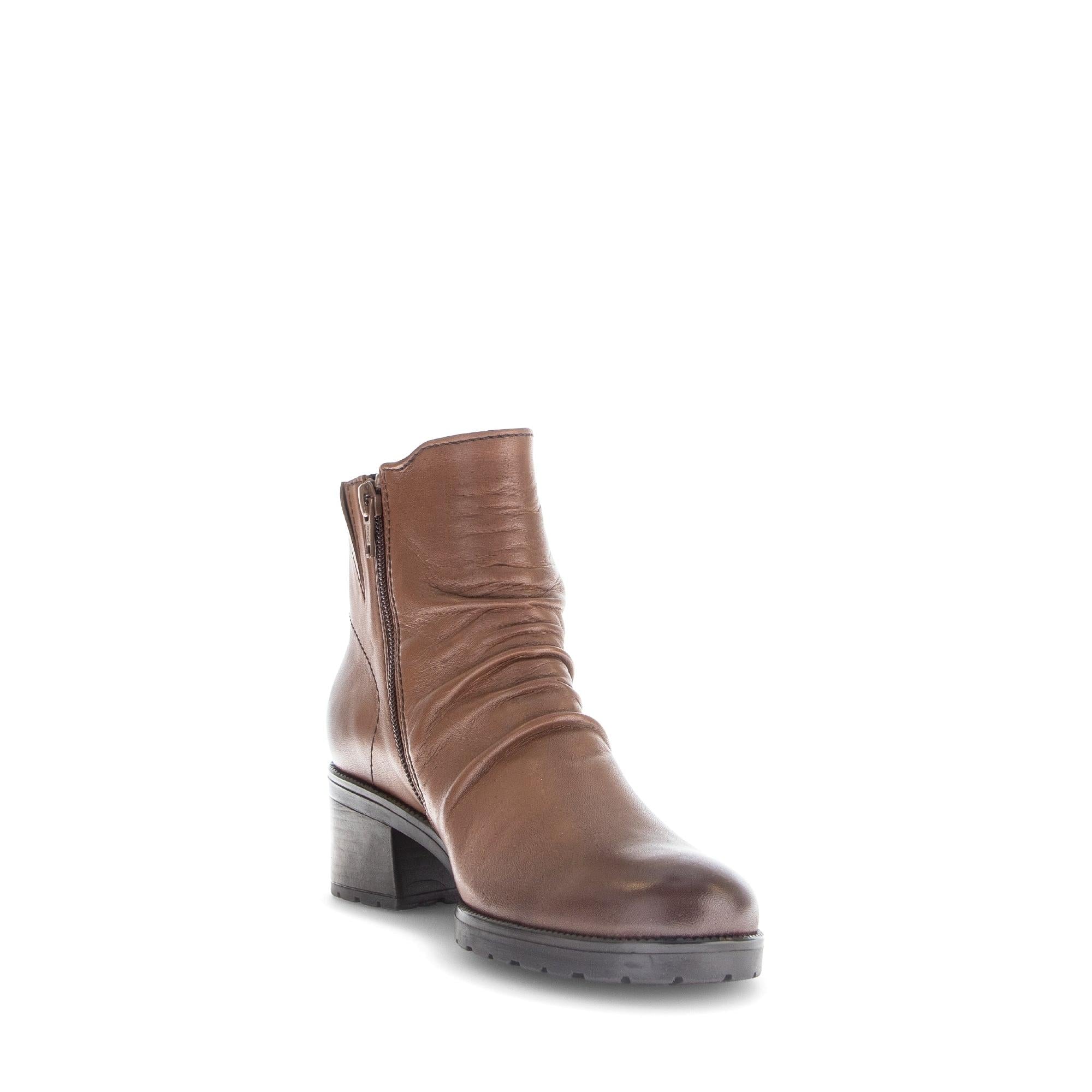 Gabor Jenna Ladies Brown Leather Side Zip Ankle Boots with Block Heel and Rubber Sole