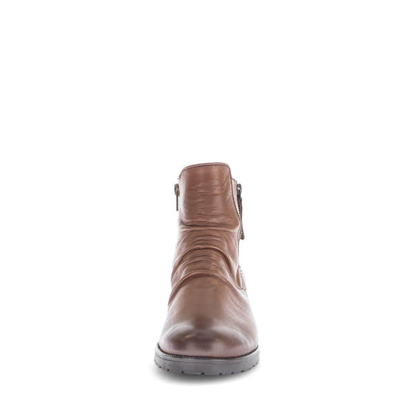 Gabor Jenna Ladies Brown Leather Side Zip Ankle Boots, stylish leather footwear with side zipper, ankle height, and rounded toe.