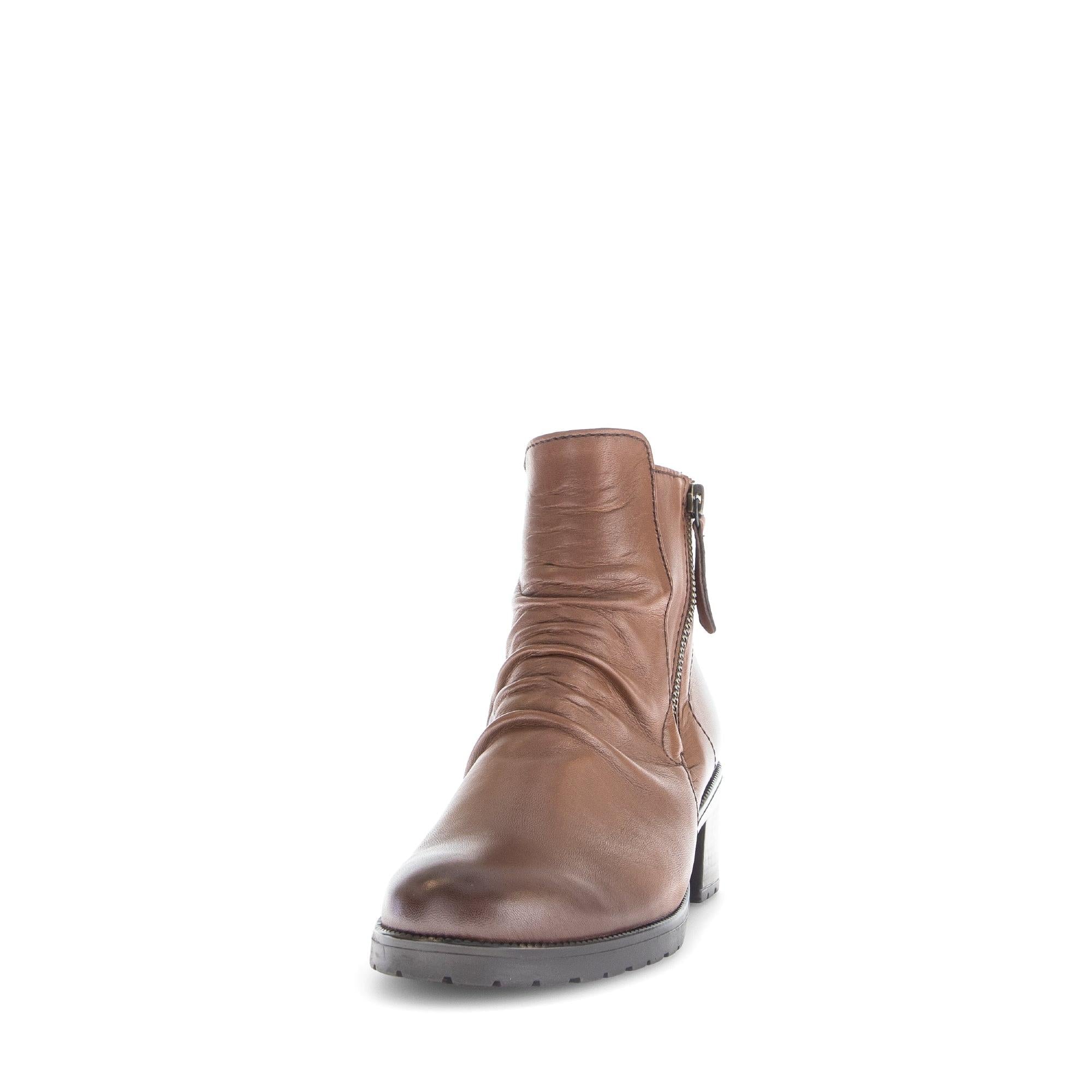 Gabor Jenna ladies brown leather ankle boots with side zipper, stylish and comfortable women's footwear.