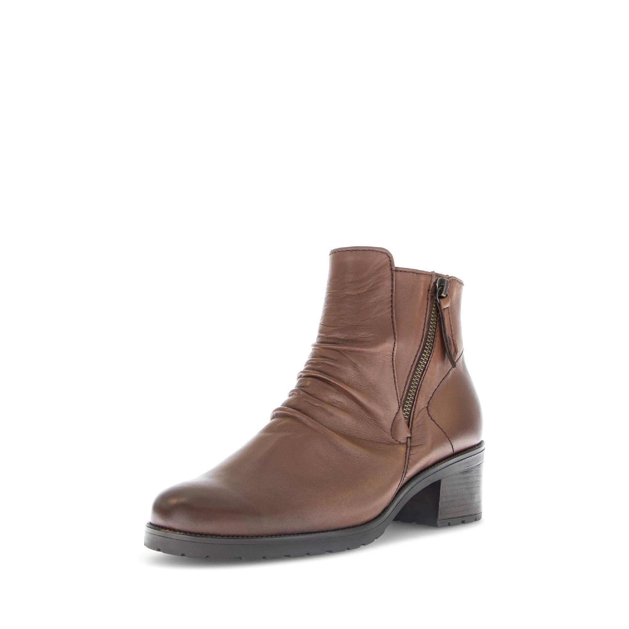 Gabor Jenna Women's Brown Leather Side Zip Ankle Boots with Block Heel, stylish and comfortable footwear.