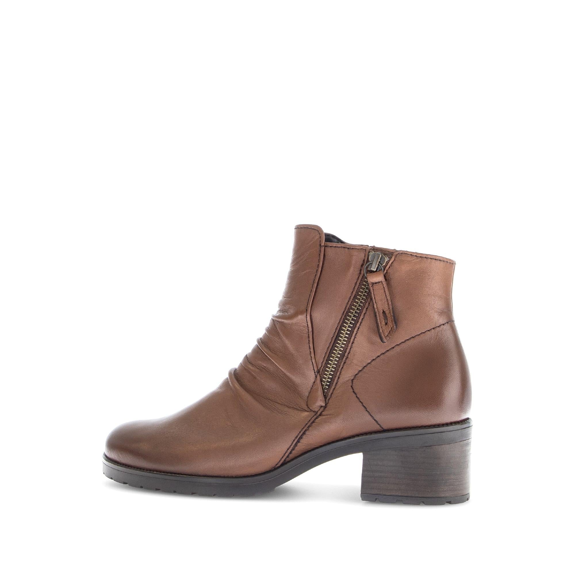 Gabor Jenna Ladies Brown Leather Side Zip Ankle Boots with Block Heel and Stylish Design