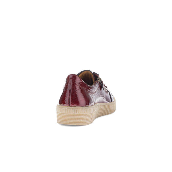 Gabor Ladies' Bordo Red Leather Trainers with zip and lace-up closure, chunky beige sole, stylish and casual footwear.