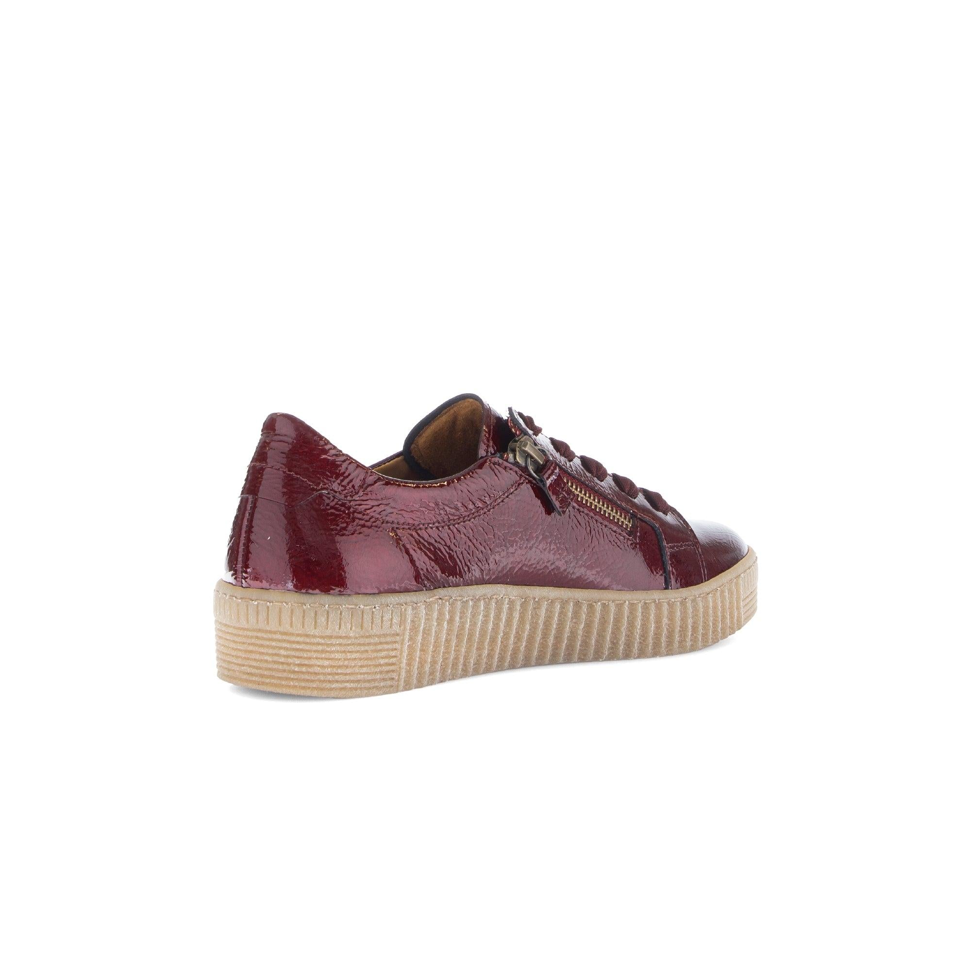 Gabor Wisdom Ladies Bordo Red Leather Sneakers with Zip & Lace, Cushioned Sole, Casual Style