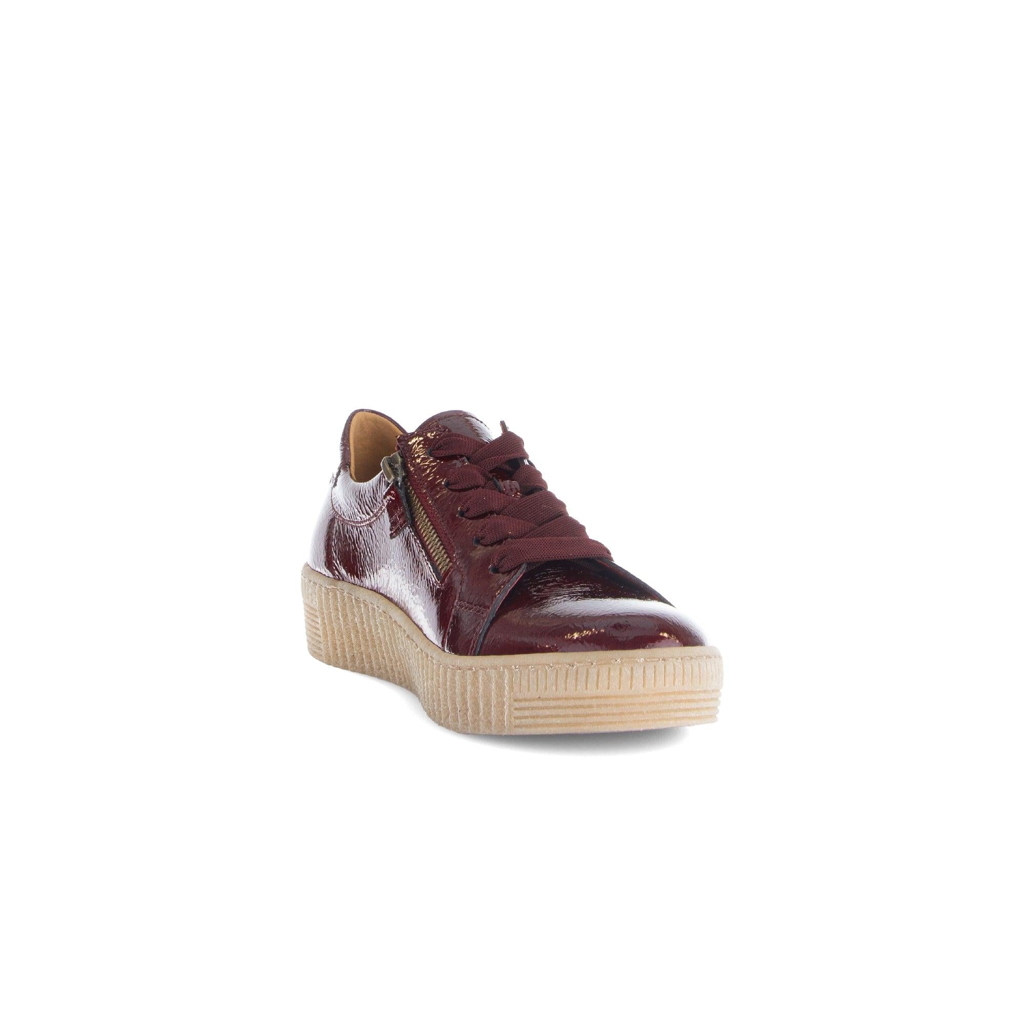 Gabor Ladies Bordo Red Leather Sneakers with Zip & Lace Closure and Thick Rubber Sole