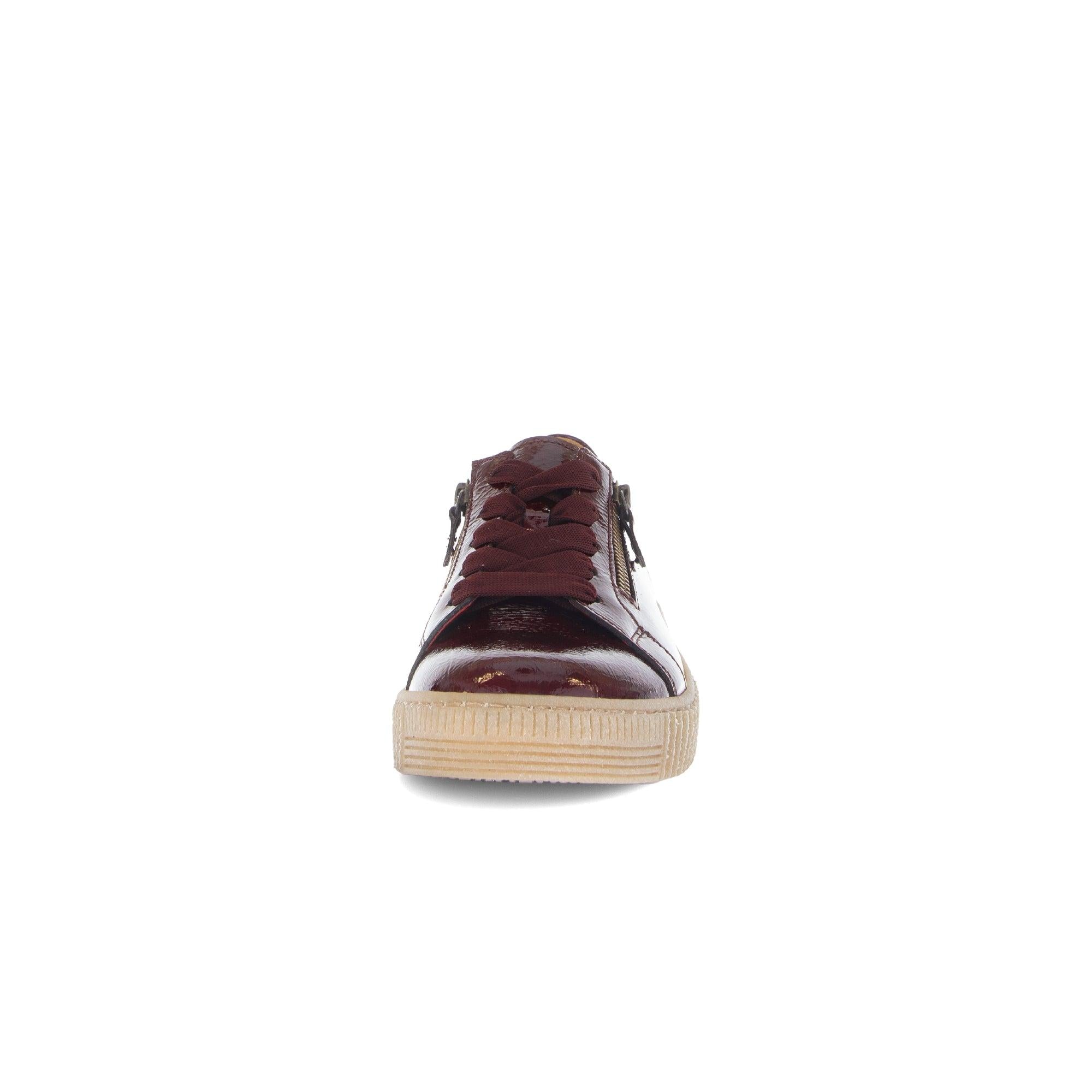 Gabor Ladies Burgundy Leather Zip & Lace Trainers with Cream Sole, stylish and comfortable footwear.
