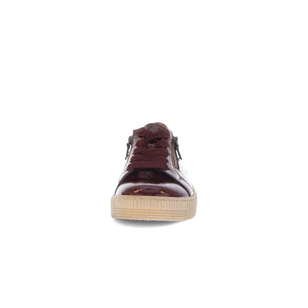 Gabor Ladies Burgundy Leather Zip & Lace Trainers with Cream Sole, stylish and comfortable footwear.