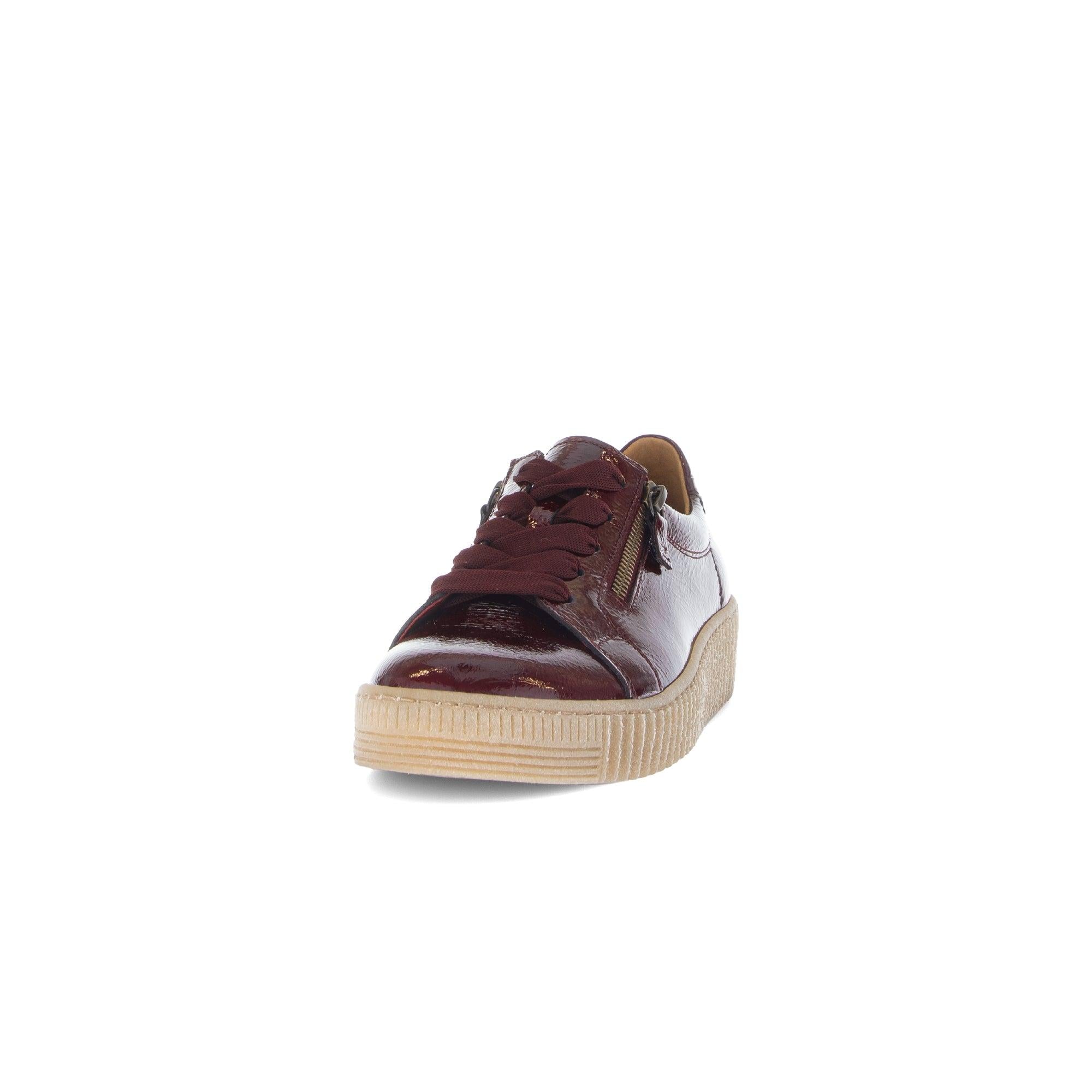 Gabor Ladies Bordo Red Leather Trainers with Zip & Lace, Cushioned Sole, Stylish Women's Casual Sneakers