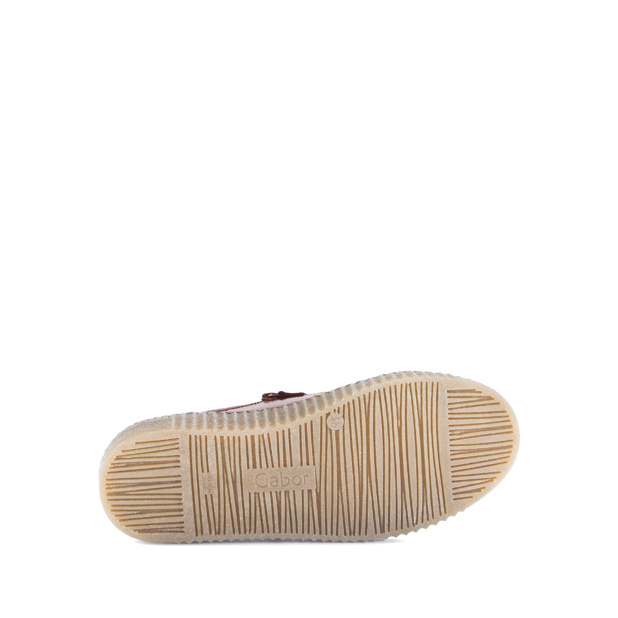 Gabor Ladies Bordo Red Leather Trainers with Zip & Lace, cushioned sole, and textured rubber outsole.