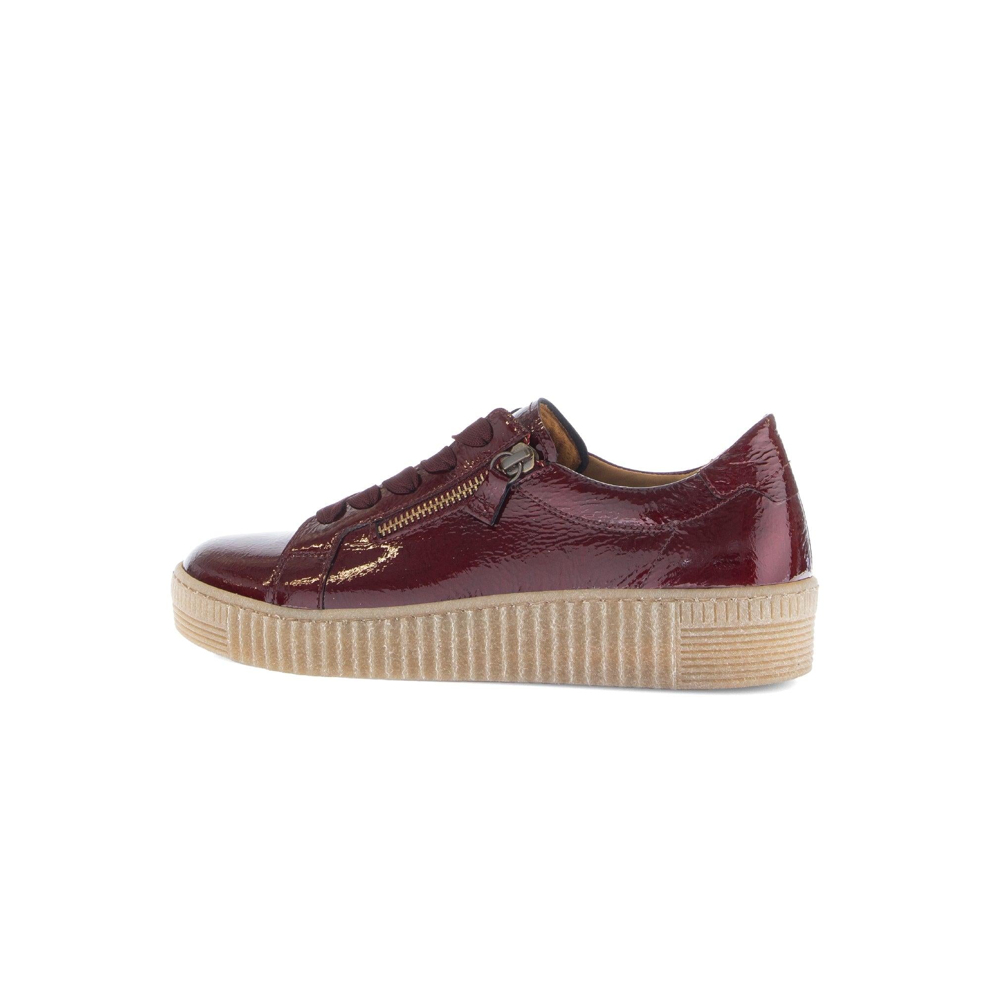 Gabor Ladies Bordo Red Leather Trainers with Zip and Lace Details, Chunky Soles