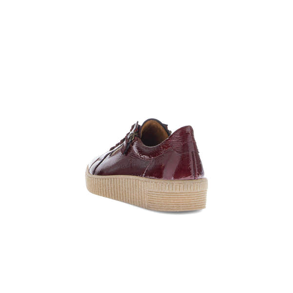 Gabor Ladies Bordo Red Leather Trainers with Zip and Lace, Cushioned Sole, Stylish Design.
