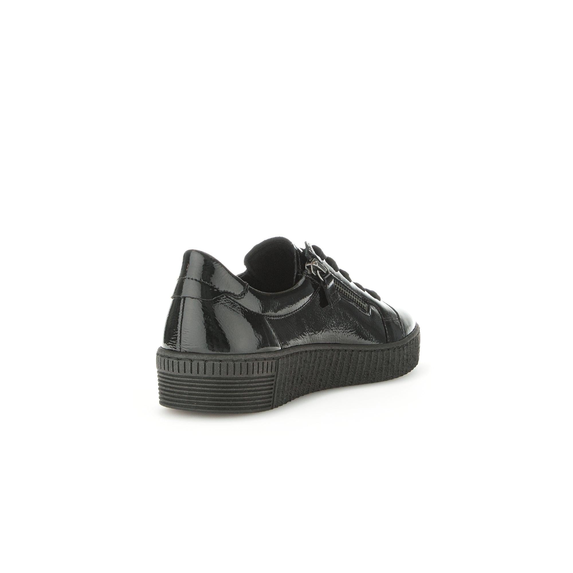 Gabor Women's Black Patent Leather Zip & Lace Trainers, chunky sole, stylish ladies' sneakers.