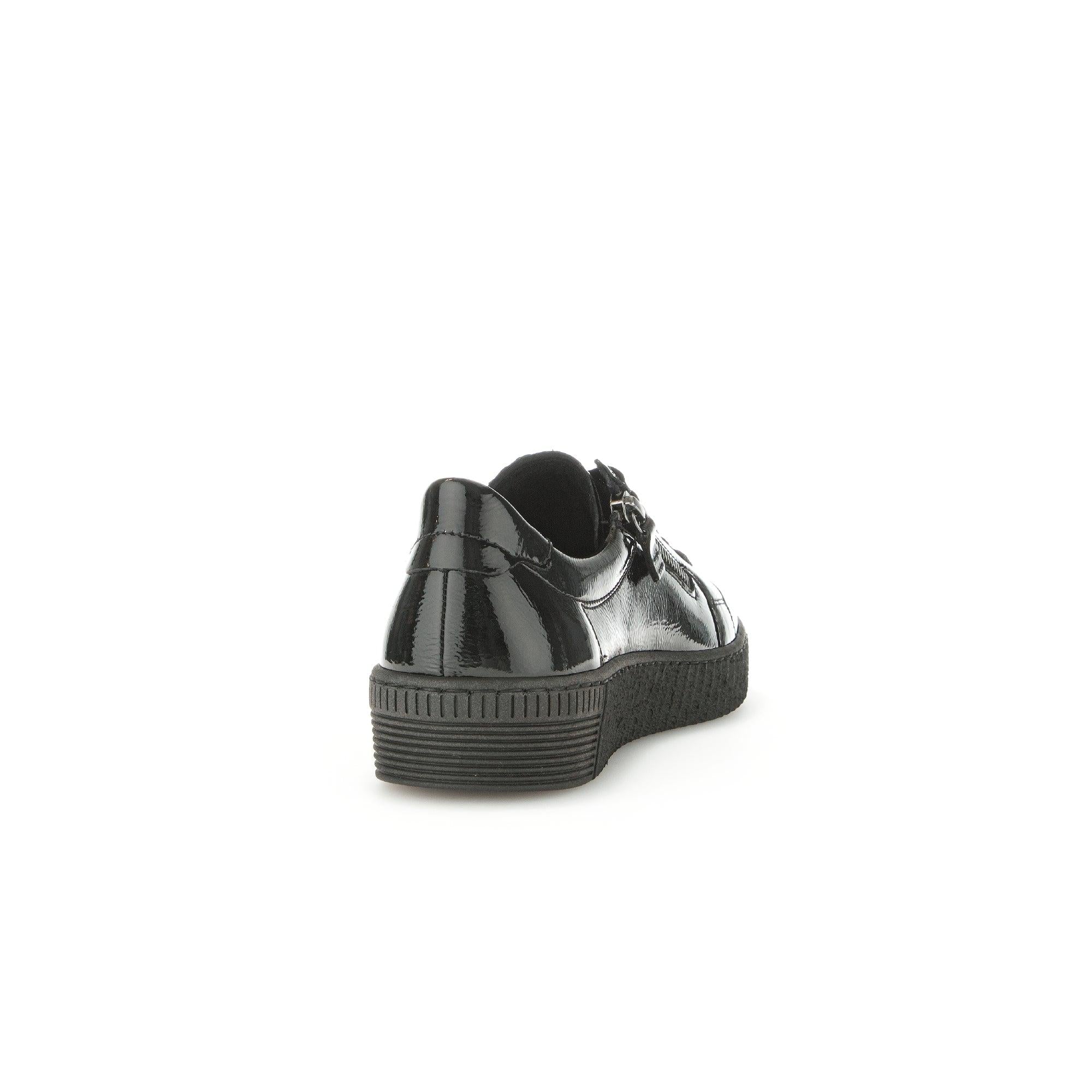 Gabor Ladies Black Patent Leather Trainers with Zip and Lace Detailing, Step Sneakers, Stylish Comfort Footwear