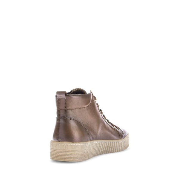 Gabor Lake Ladies Ankle Boots in Brown smooth leather with zip and lace-up detail, flat sole, stylish and comfortable footwear.