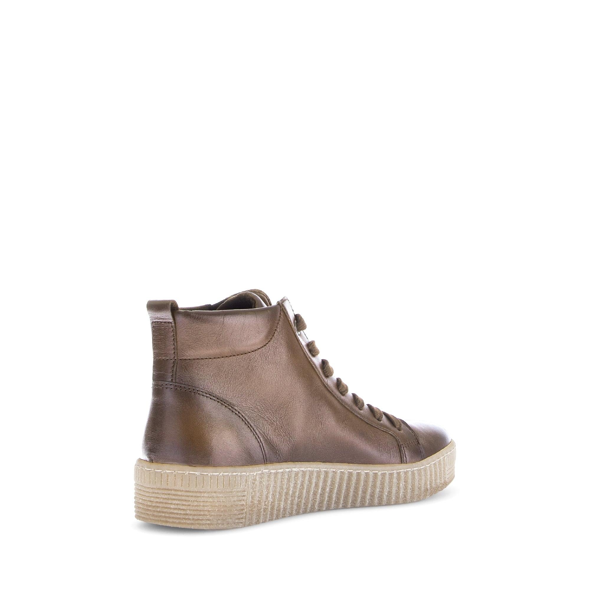Gabor Lake Ladies Ankle Boots in brown smooth leather with zip and lace-up detail, chunky rubber sole.