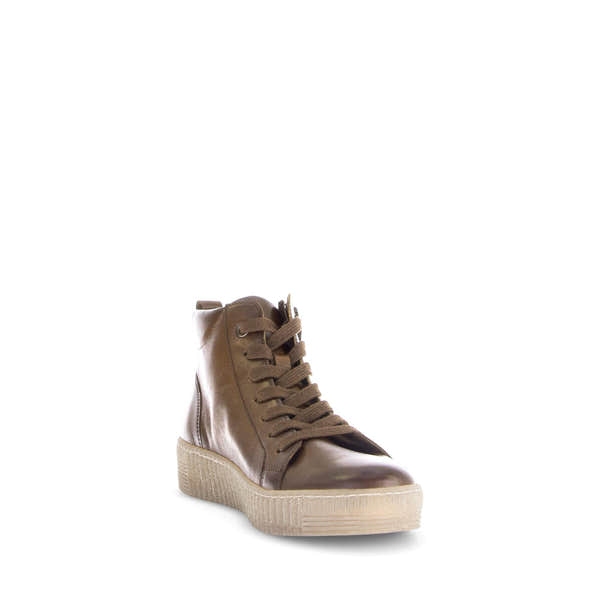 Gabor Lake Ladies Ankle Boots in brown smooth leather with zip and lace-up closure, stylish and comfortable footwear.