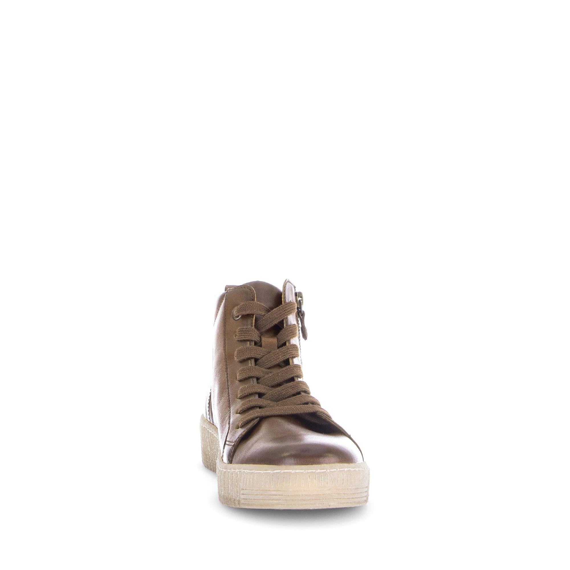 Gabor Lake Ladies Brown Leather Ankle Boots with Zip and Lace Closure, Smooth Finish, Platform Sole.