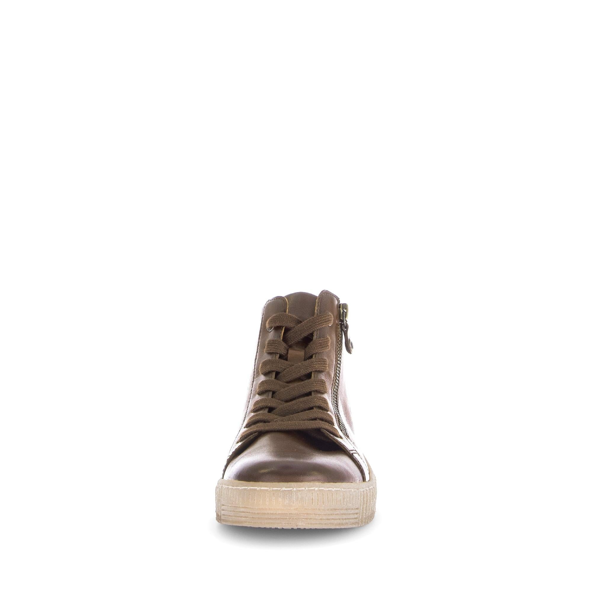 Gabor Lake Ladies Brown Leather Ankle Boots with Zip, Lace-Up Front, and Cream Sole.