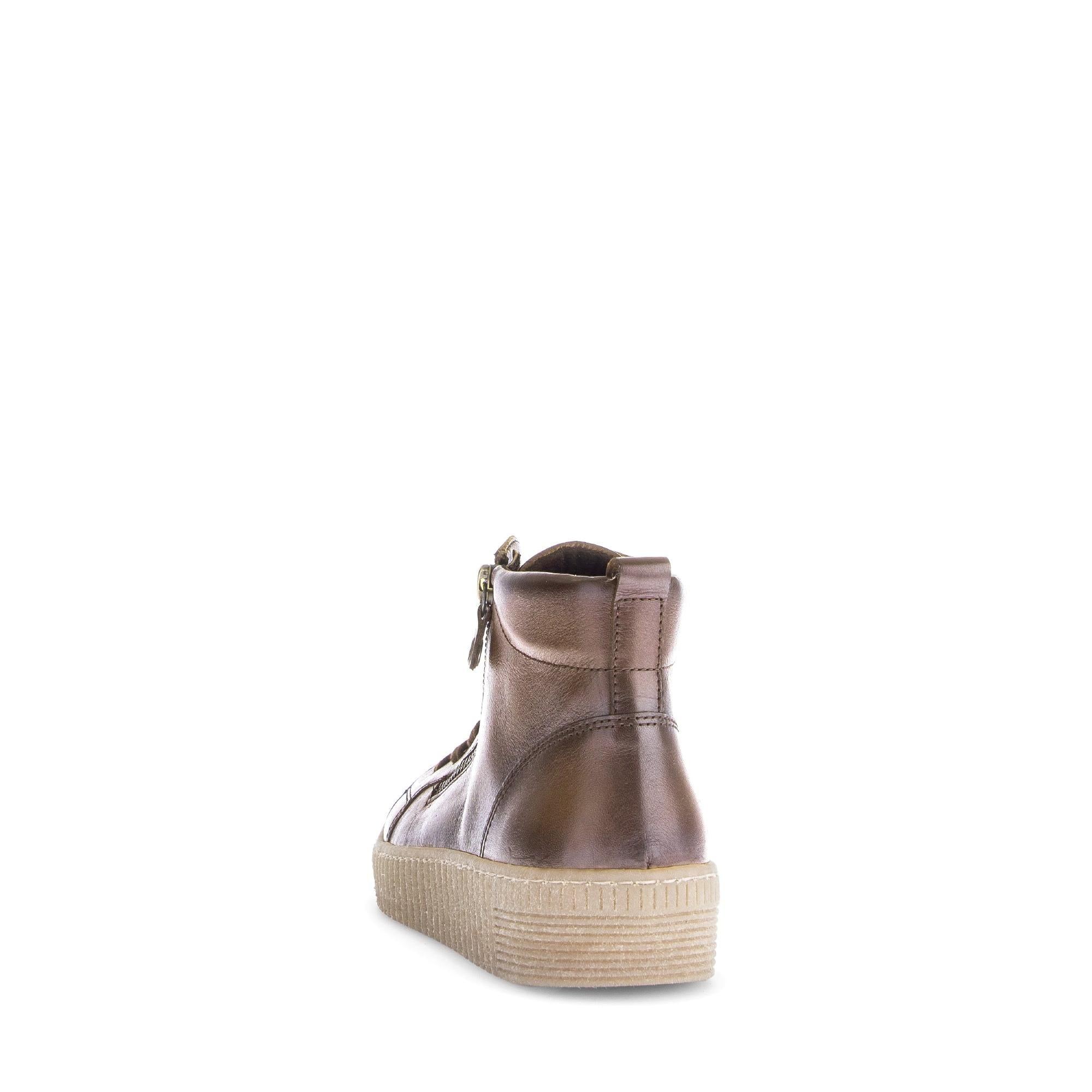 Gabor Lake Ladies Ankle Boots in brown smooth leather with zip and lace closure, chunky platform sole.