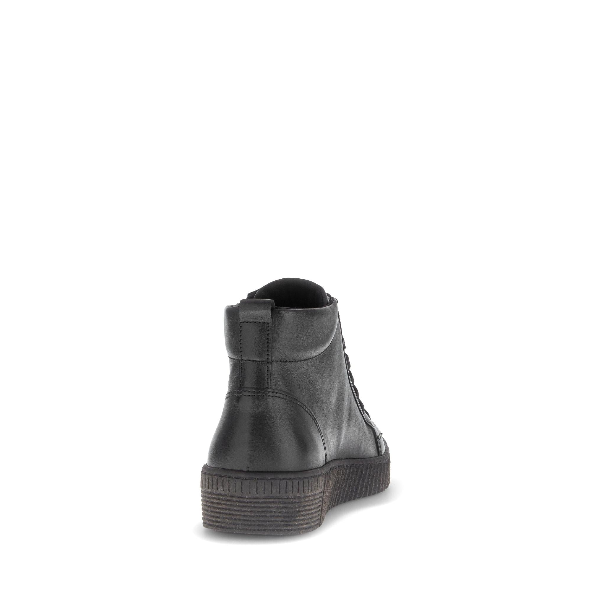 Gabor Lake Ladies Black & Grey Waxed Leather Ankle Boots with Zip and Lace Closure, Chunky Sole.