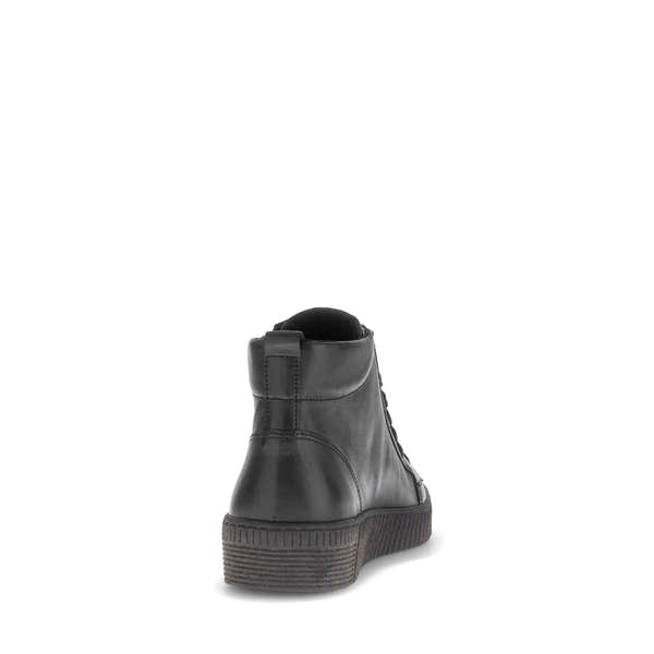 Gabor Lake Ladies Black & Grey Waxed Leather Ankle Boots with Zip and Lace Closure, Chunky Sole.
