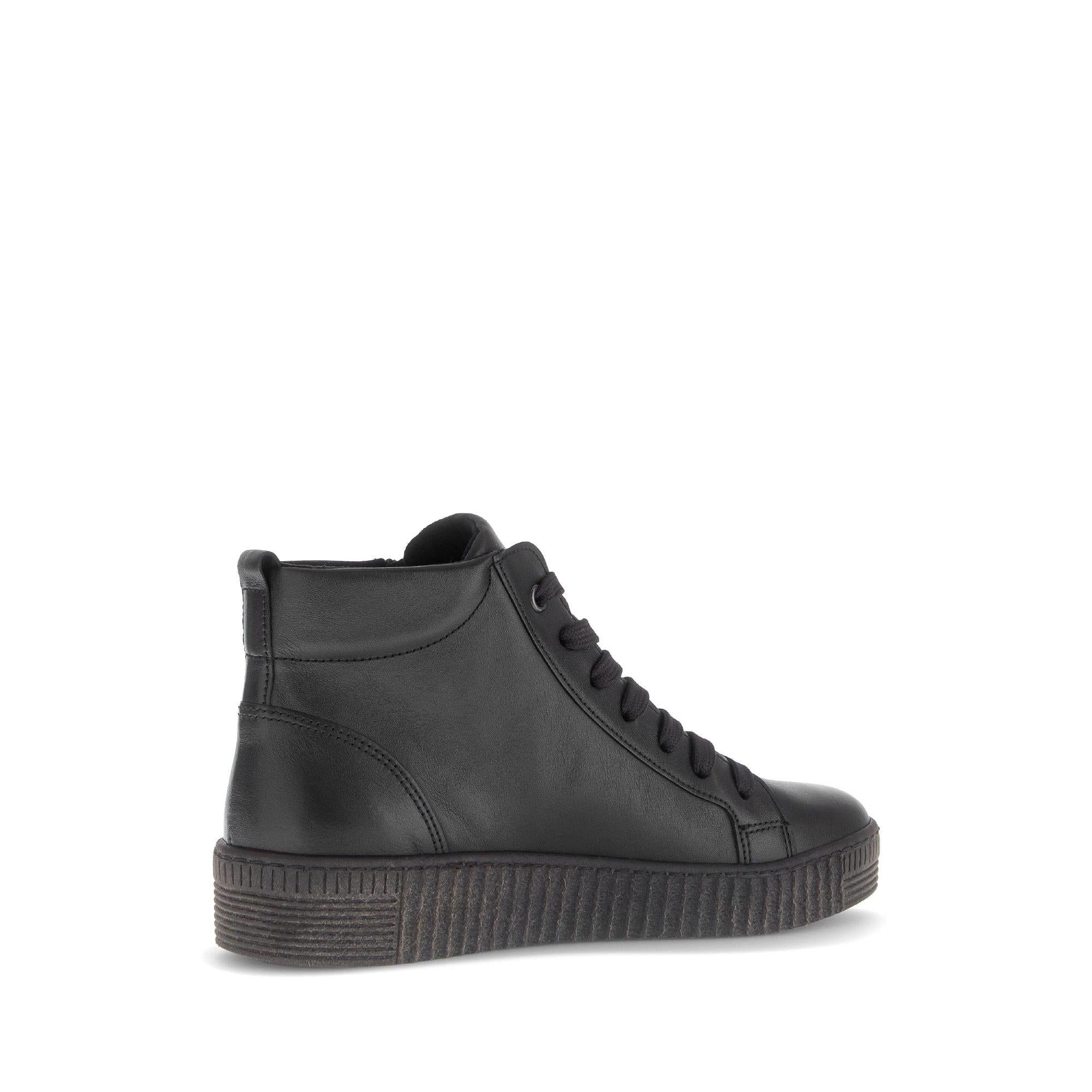 Gabor Lake Ladies Black & Grey Waxed Leather Ankle Boots with Zip and Lace Closure, Platform Sole.