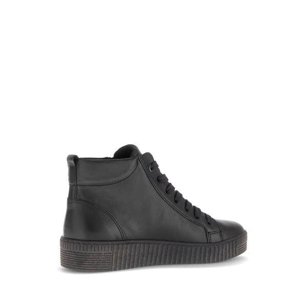 Gabor Lake Ladies Black & Grey Waxed Leather Ankle Boots with Zip and Lace Closure, Platform Sole.