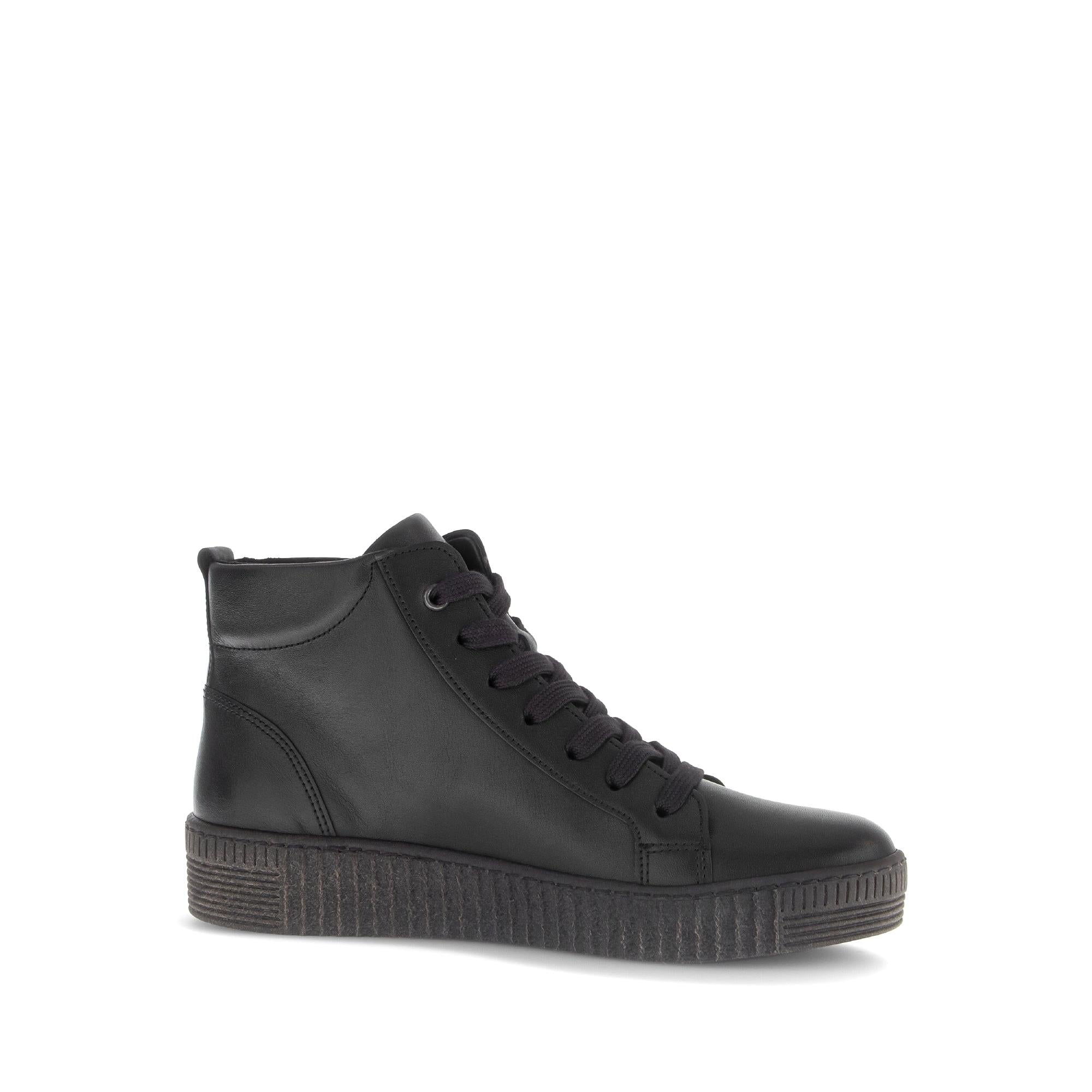 Gabor Lake Ladies Black & Grey Waxed Leather Zip & Lace Ankle Boots, mid-high cut, stylish casual footwear.
