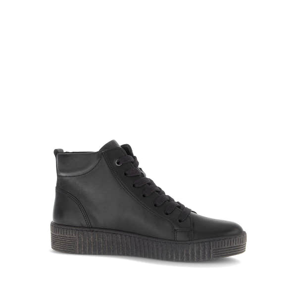 Gabor Lake Ladies Black & Grey Waxed Leather Zip & Lace Ankle Boots, mid-high cut, stylish casual footwear.