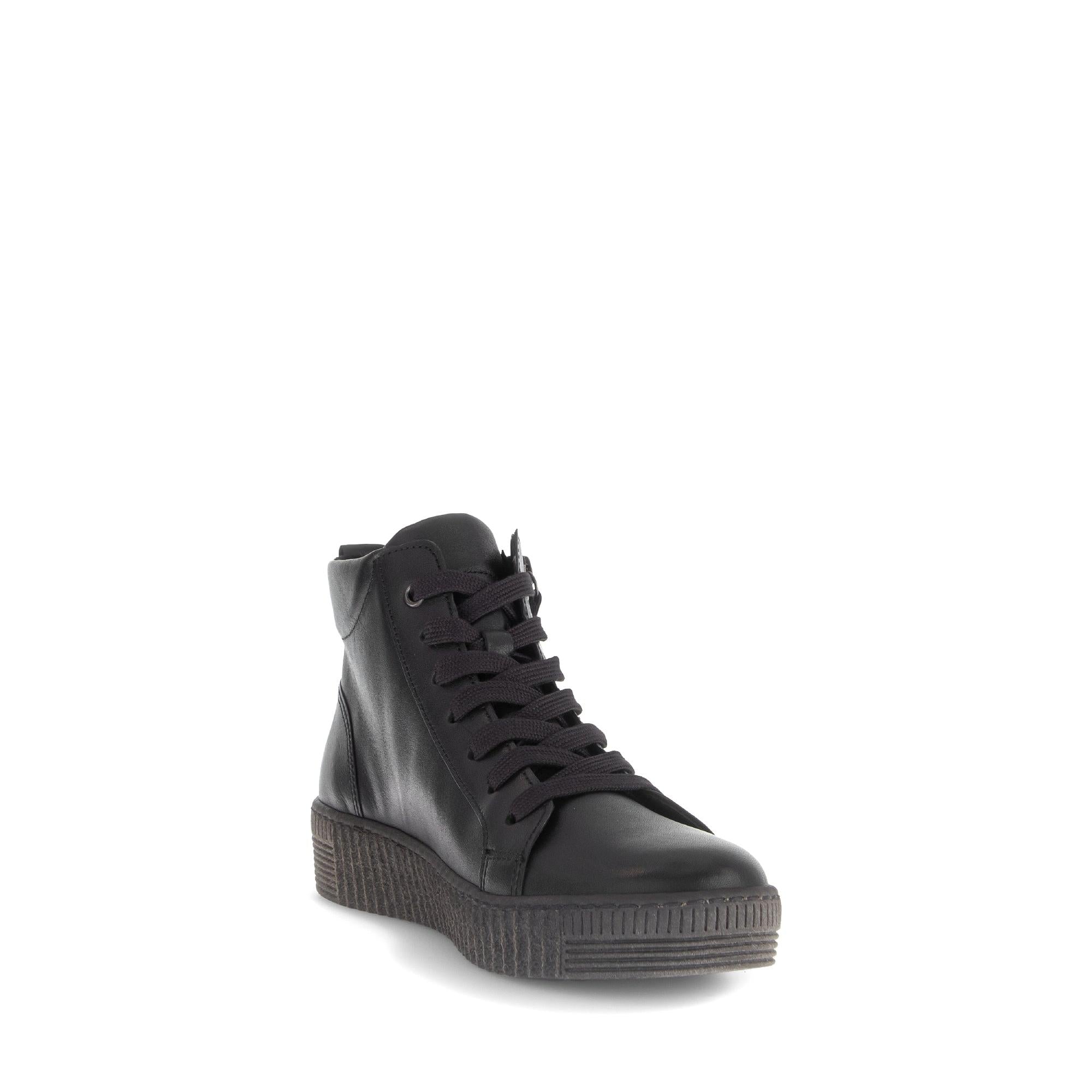 Gabor Women's Black & Grey Waxed Leather Ankle Boots with Zip and Lace Closure, Platform Sole, Stylish and durable design.