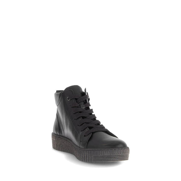 Gabor Women's Black & Grey Waxed Leather Ankle Boots with Zip and Lace Closure, Platform Sole, Stylish and durable design.