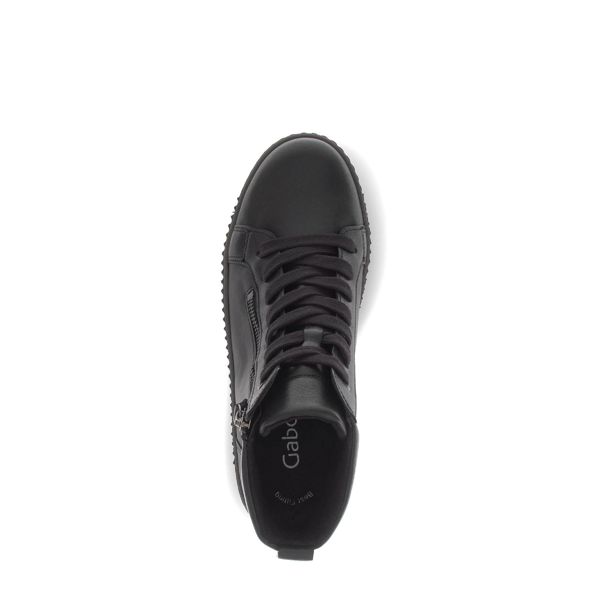 Gabor Lake Ladies Black & Grey Waxed Leather Ankle Boots with Zipper and Lace Closure, stylish and durable footwear.