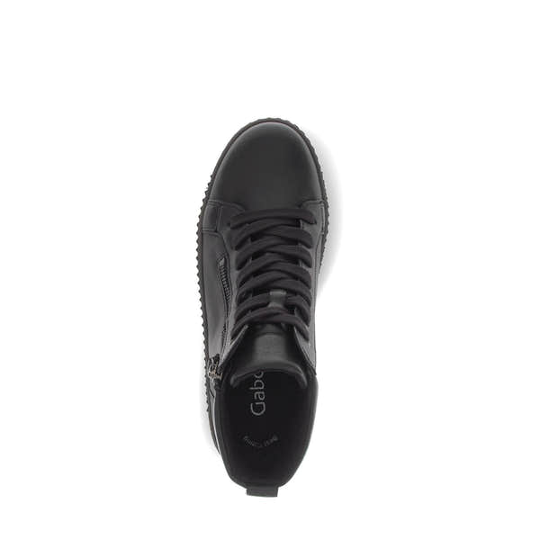 Gabor Lake Ladies Black & Grey Waxed Leather Ankle Boots with Zipper and Lace Closure, stylish and durable footwear.