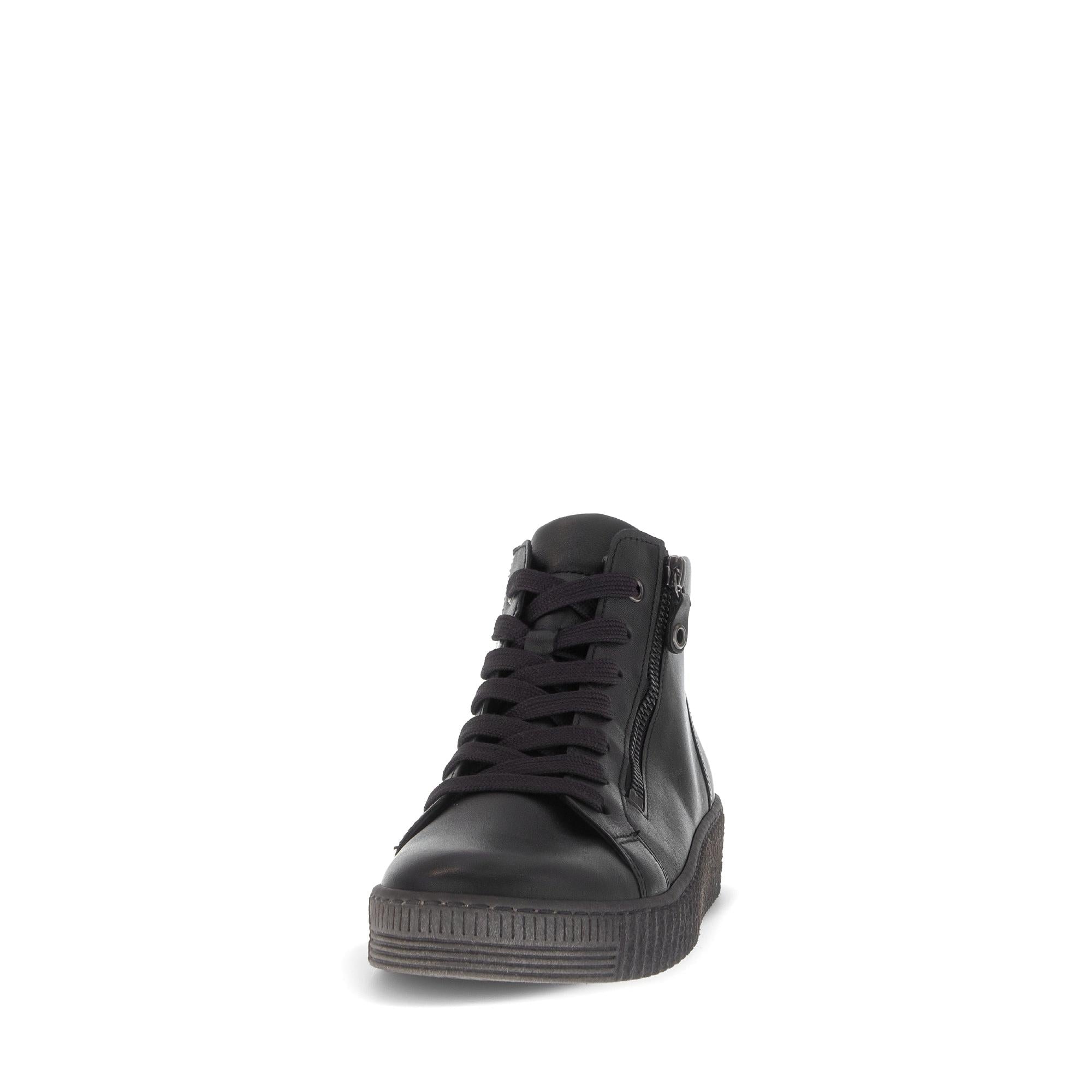 Gabor Lake Ladies black & grey waxed leather ankle boots with zip and lace-up closure, stylish and durable footwear.