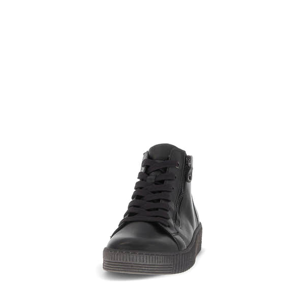 Gabor Lake Ladies black & grey waxed leather ankle boots with zip and lace-up closure, stylish and durable footwear.