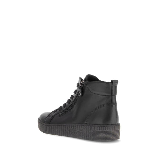 Gabor Lake Ladies Black & Grey Waxed Leather Ankle Boots with Zip and Lace Fastening, Platform Sole.